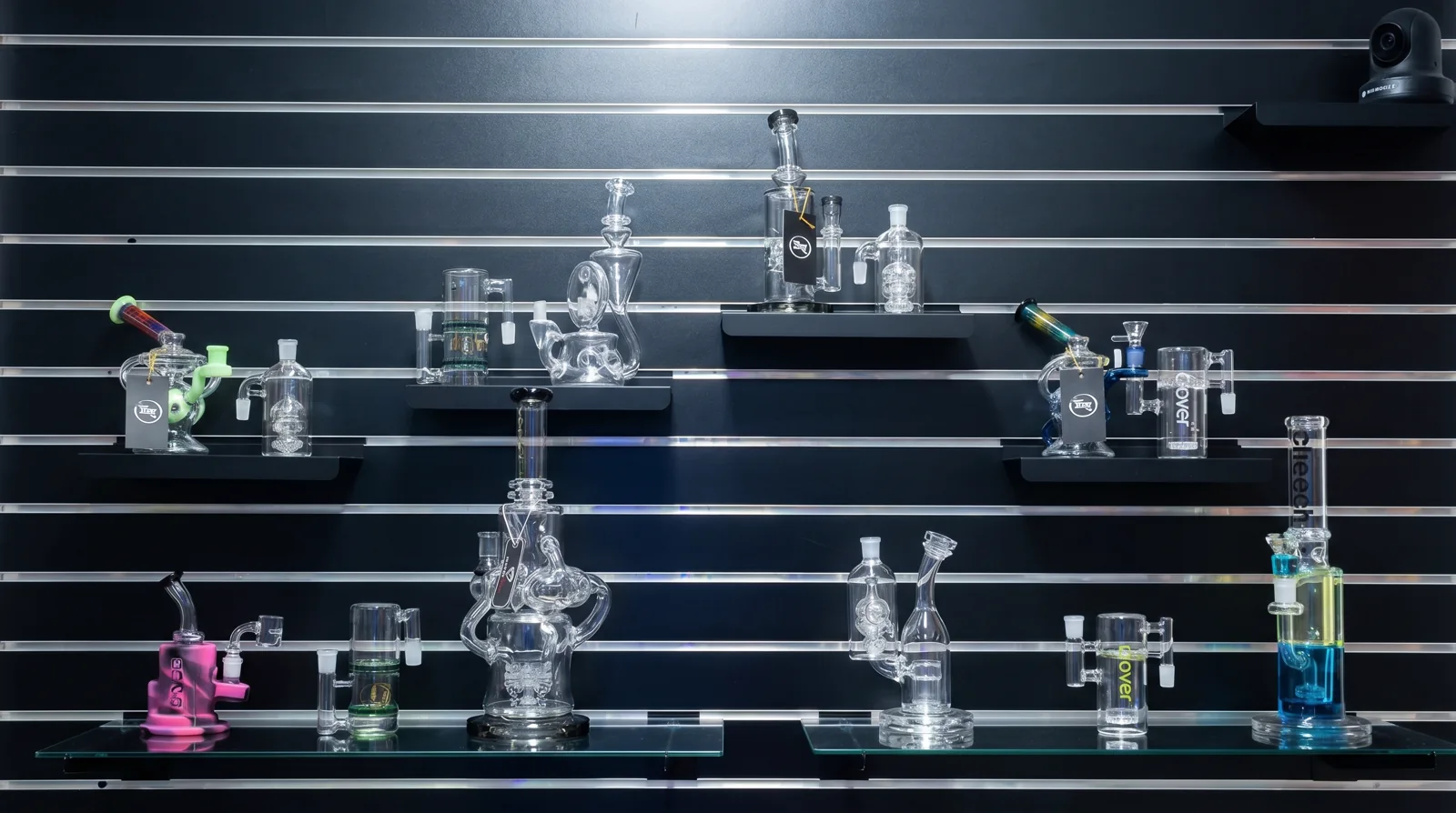 Handcrafted glass water pipes and dab rigs on display in Corpus Christi
