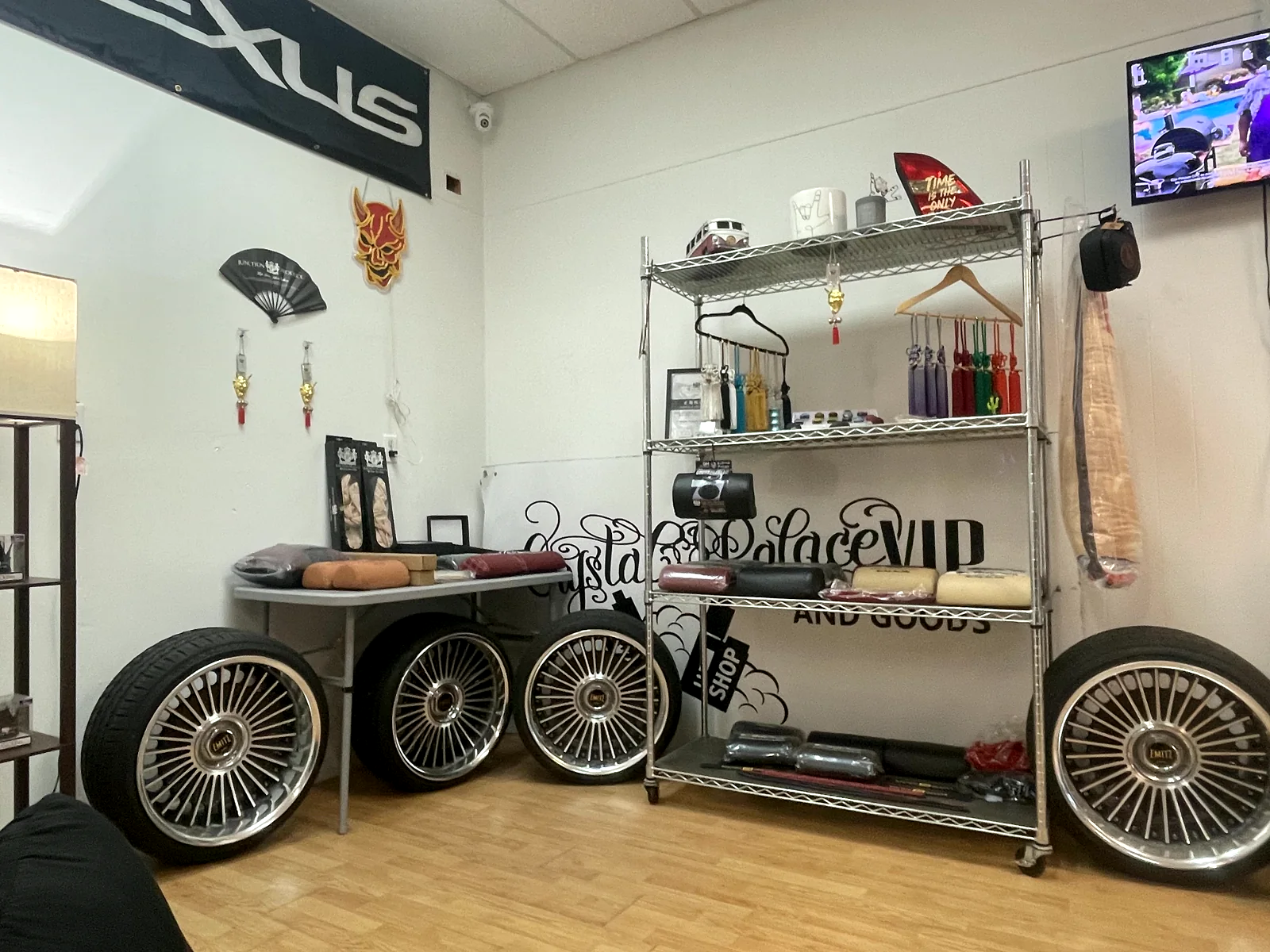 The Lexus VIP corner at Crystal Palace VIP & Goods — Junction Produce gear and wire wheels